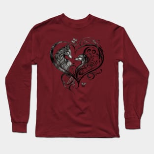 Fox and Wolf Heart Swirl Long Sleeve T-Shirt